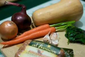 carrots, onions, chorizo sausage, garlic, butternut squash and fresh parsley