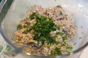 mix the bread with garlic and basil