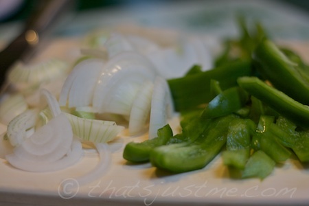 chopped onions and green peppers