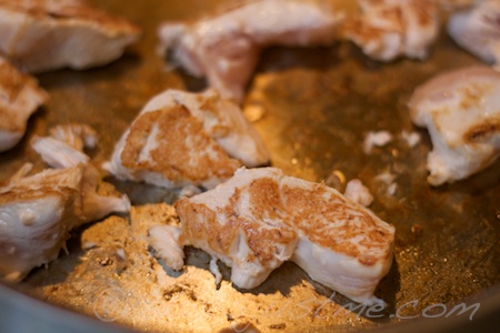 saute chicken in large fry pan