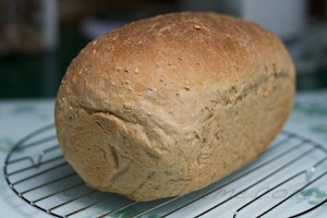 a fresh baked whole wheat oatmeal loaf of bread