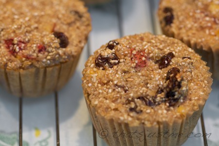 bob's red mill cereal muffins with peaches, strawberries and raisins